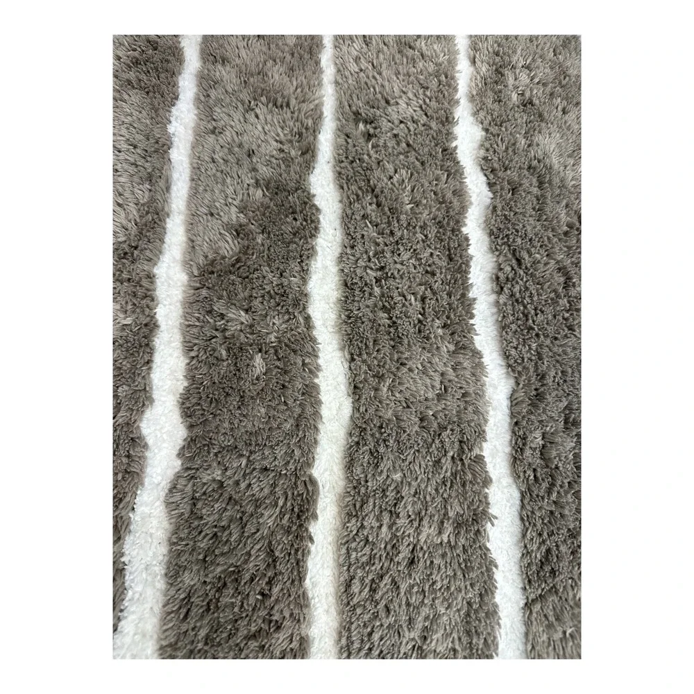 Gray and White Striped Bath Mat Set of 2 Plush Shaggy Non-Slip Rectangular Rugs